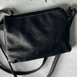 Black Leather Crossbody Bag Small Zip Pouch Phone Bag